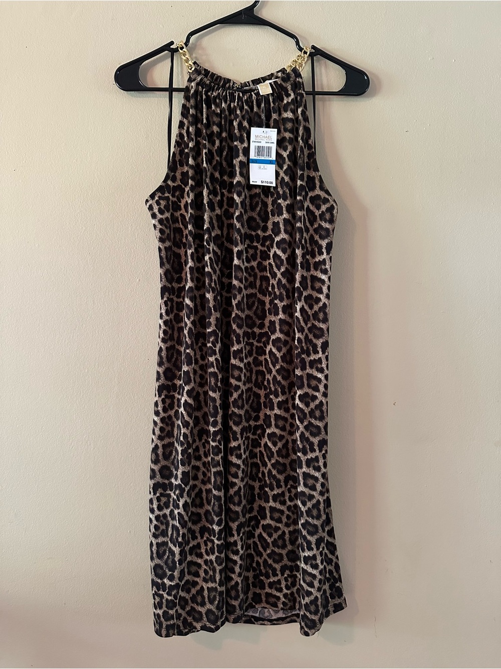 NWT Michael Kors Leopard Print Dress with Gold Chain and Hardware, Sz XL